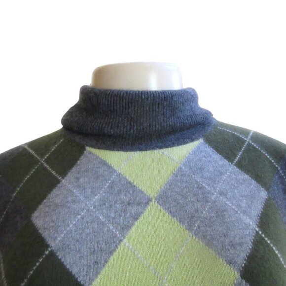 NWT, Valerie Stevens 2 ply Cashmere Turtleneck Sweater, Gray/Green in SZ Medium - Picture 4 of 5